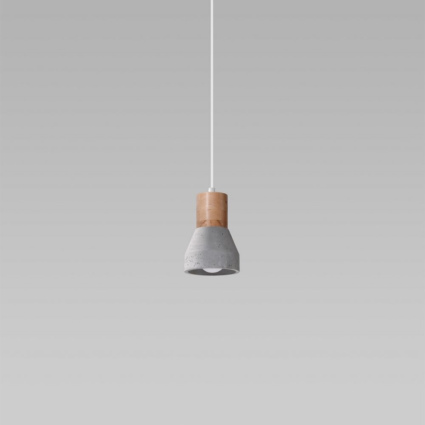 Chandelier on a string QUBIC 1xE27/60W/230V concrete/Birch/beech