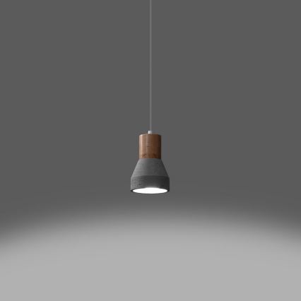 Chandelier on a string QUBIC 1xE27/60W/230V concrete/Birch/beech