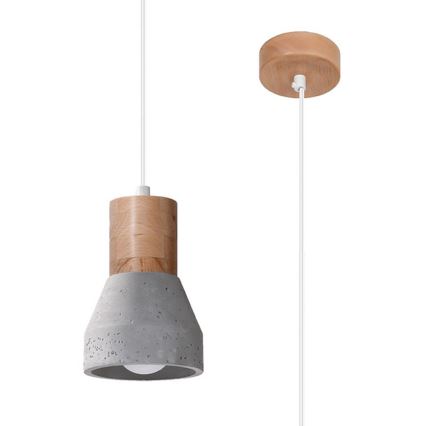 Chandelier on a string QUBIC 1xE27/60W/230V concrete/Birch/beech