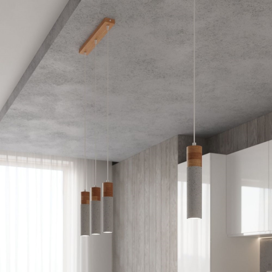 Chandelier on a string ZANE 1xGU10/40W/230V concrete/Birch/beech