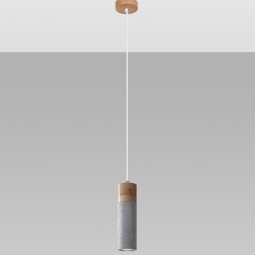 Chandelier on a string ZANE 1xGU10/40W/230V concrete/Birch/beech