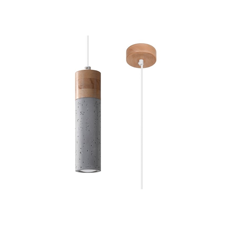 Chandelier on a string ZANE 1xGU10/40W/230V concrete/Birch/beech