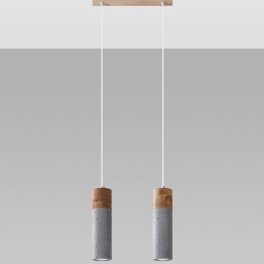 Chandelier on a string ZANE 2xGU10/40W/230V concrete/Birch/beech