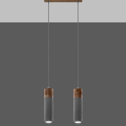 Chandelier on a string ZANE 2xGU10/40W/230V concrete/Birch/beech