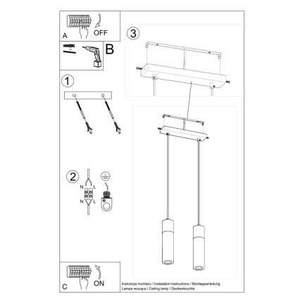 Chandelier on a string ZANE 2xGU10/40W/230V concrete/Birch/beech