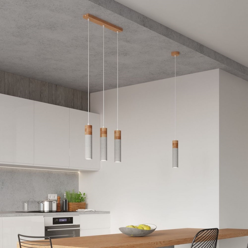 Chandelier on a string ZANE 3xGU10/40W/230V concrete/Birch/beech