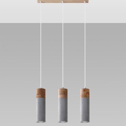 Chandelier on a string ZANE 3xGU10/40W/230V concrete/Birch/beech