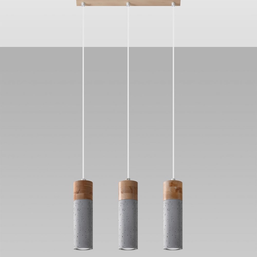 Chandelier on a string ZANE 3xGU10/40W/230V concrete/Birch/beech