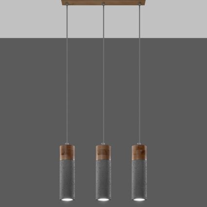 Chandelier on a string ZANE 3xGU10/40W/230V concrete/Birch/beech