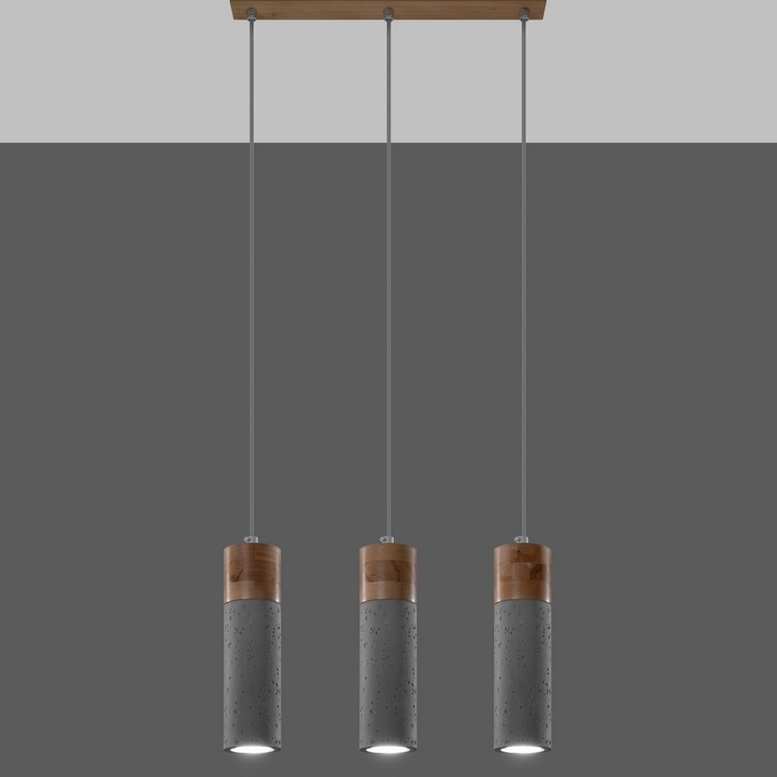 Chandelier on a string ZANE 3xGU10/40W/230V concrete/Birch/beech