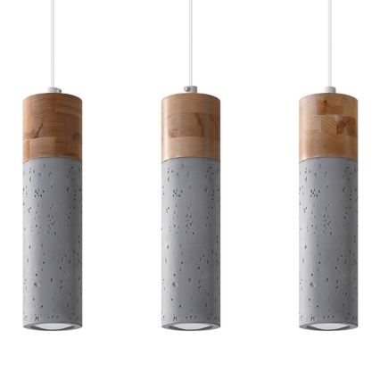 Chandelier on a string ZANE 3xGU10/40W/230V concrete/Birch/beech