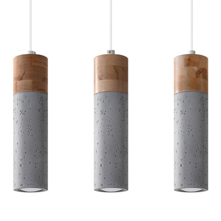 Chandelier on a string ZANE 3xGU10/40W/230V concrete/Birch/beech