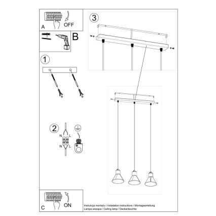 Chandelier on a string TALEJA 3xE27/60W/230V black