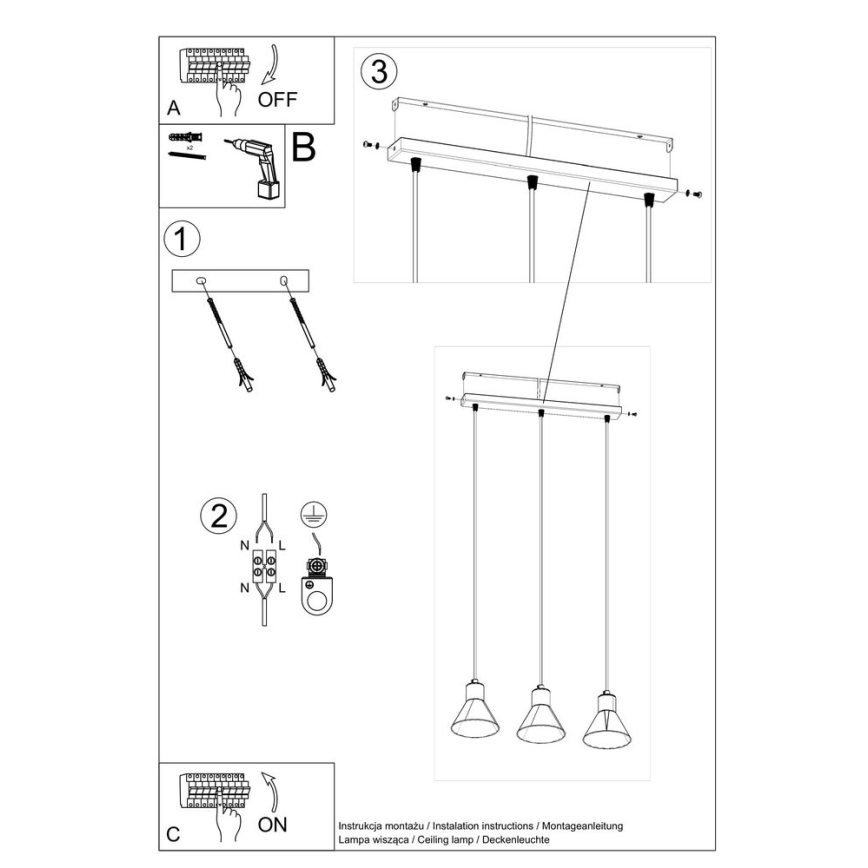Chandelier on a string TALEJA 3xE27/60W/230V black