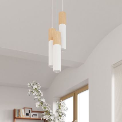 Chandelier on a string PABLO 3xGU10/40W/230V white/beech