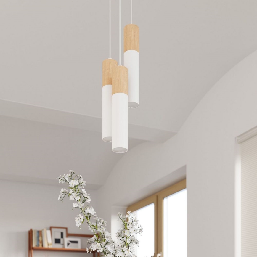 Chandelier on a string PABLO 3xGU10/40W/230V white/beech