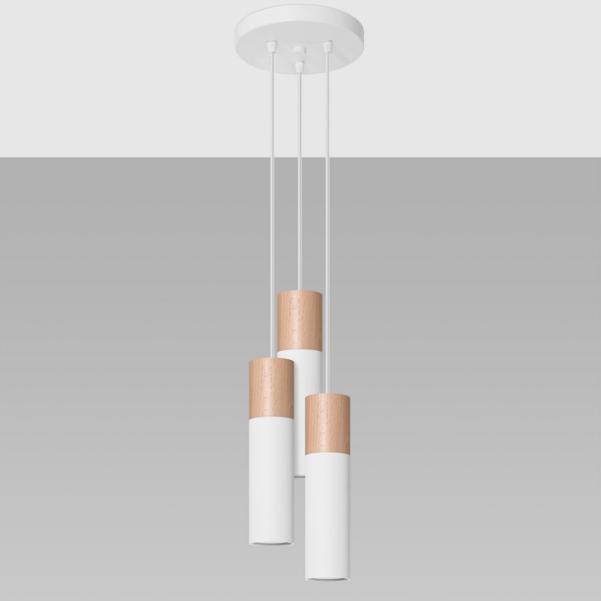 Chandelier on a string PABLO 3xGU10/40W/230V white/beech