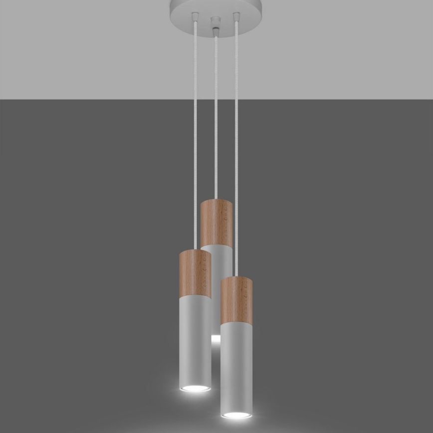 Chandelier on a string PABLO 3xGU10/40W/230V white/beech