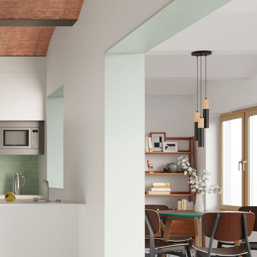 Chandelier on a string PABLO 3xGU10/40W/230V black/beech