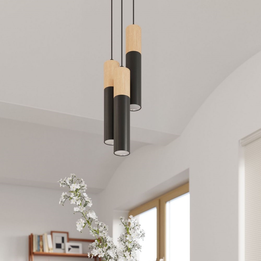 Chandelier on a string PABLO 3xGU10/40W/230V black/beech