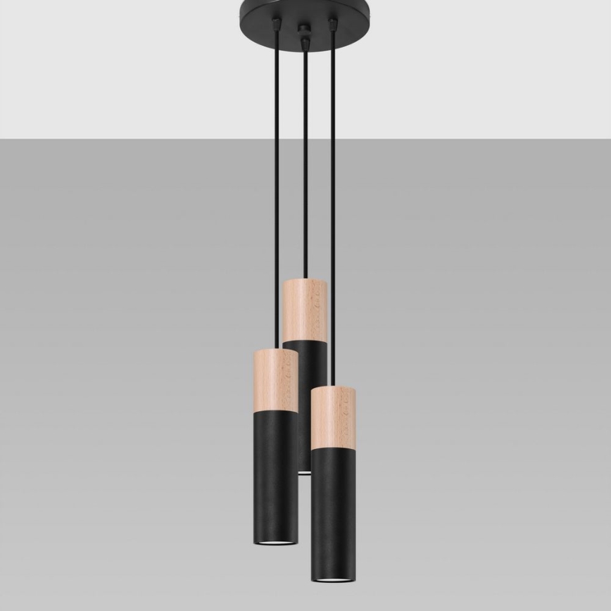 Chandelier on a string PABLO 3xGU10/40W/230V black/beech