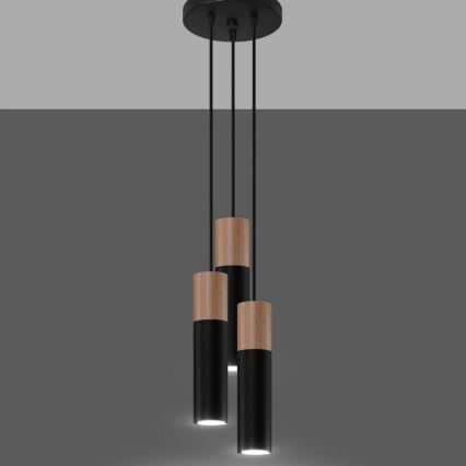 Chandelier on a string PABLO 3xGU10/40W/230V black/beech