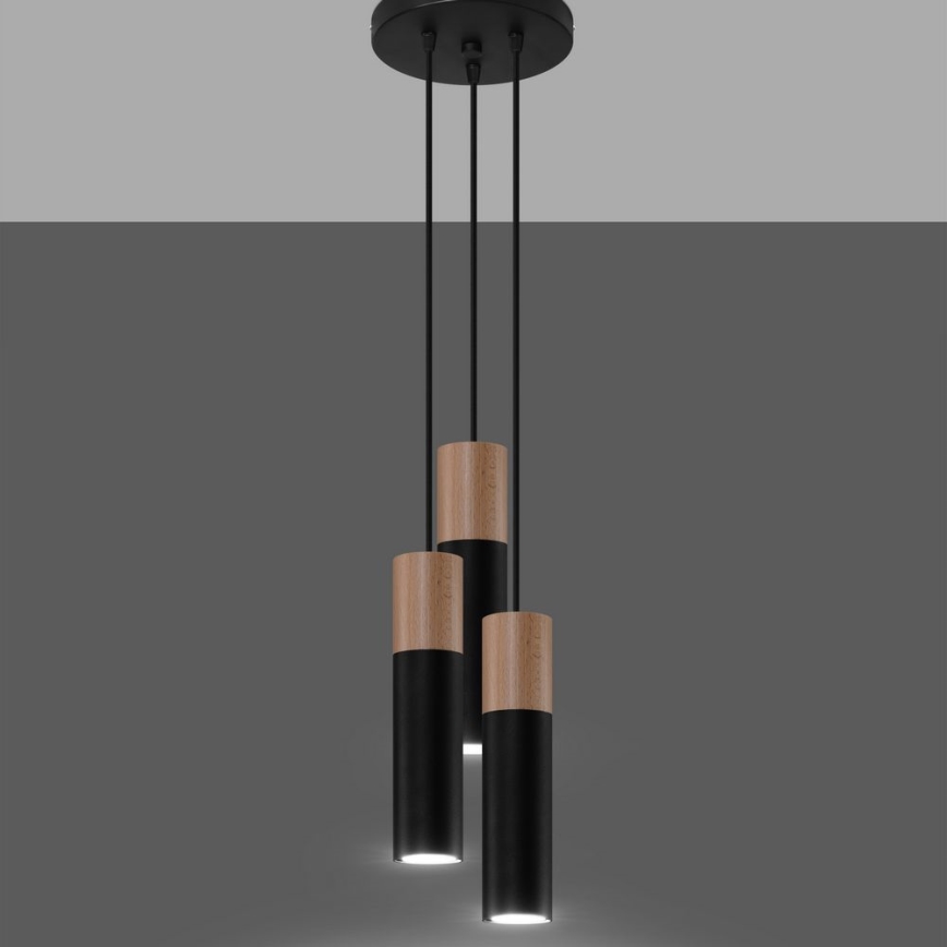 Chandelier on a string PABLO 3xGU10/40W/230V black/beech