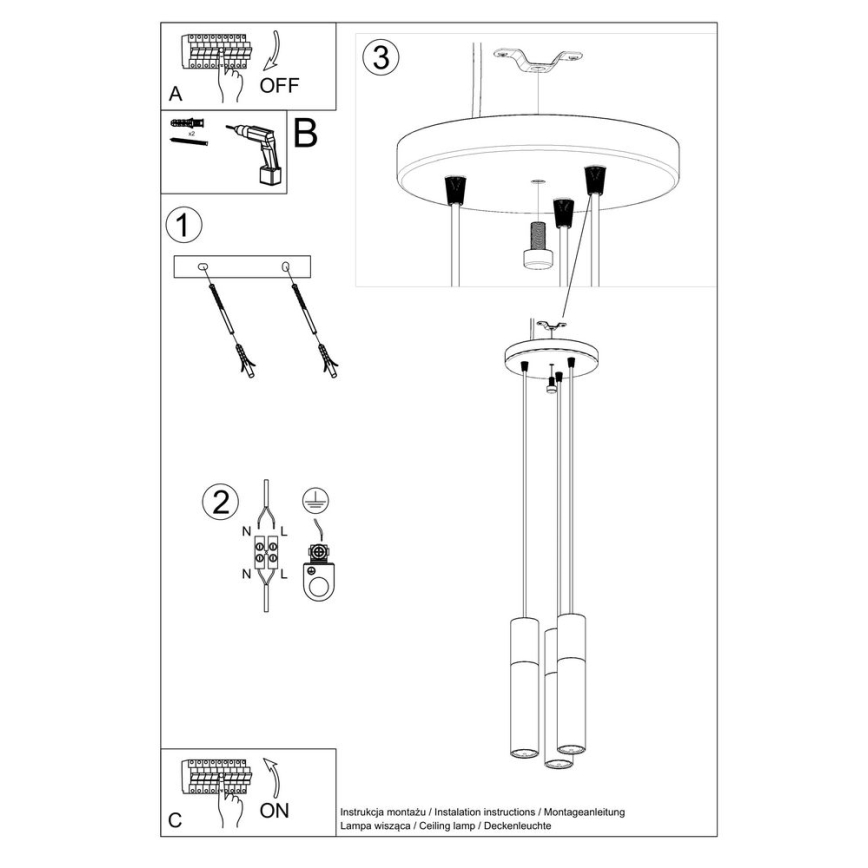 Chandelier on a string PABLO 3xGU10/40W/230V black/beech