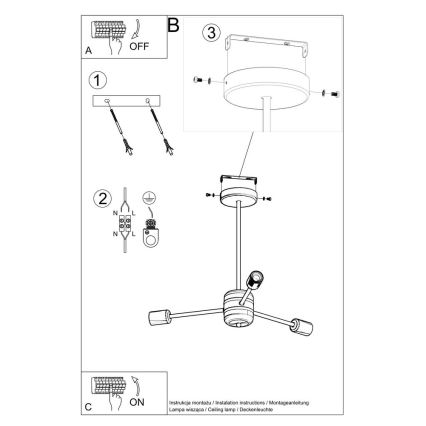 Chandelier on a pole LANGO 3xE27/60W/230V black