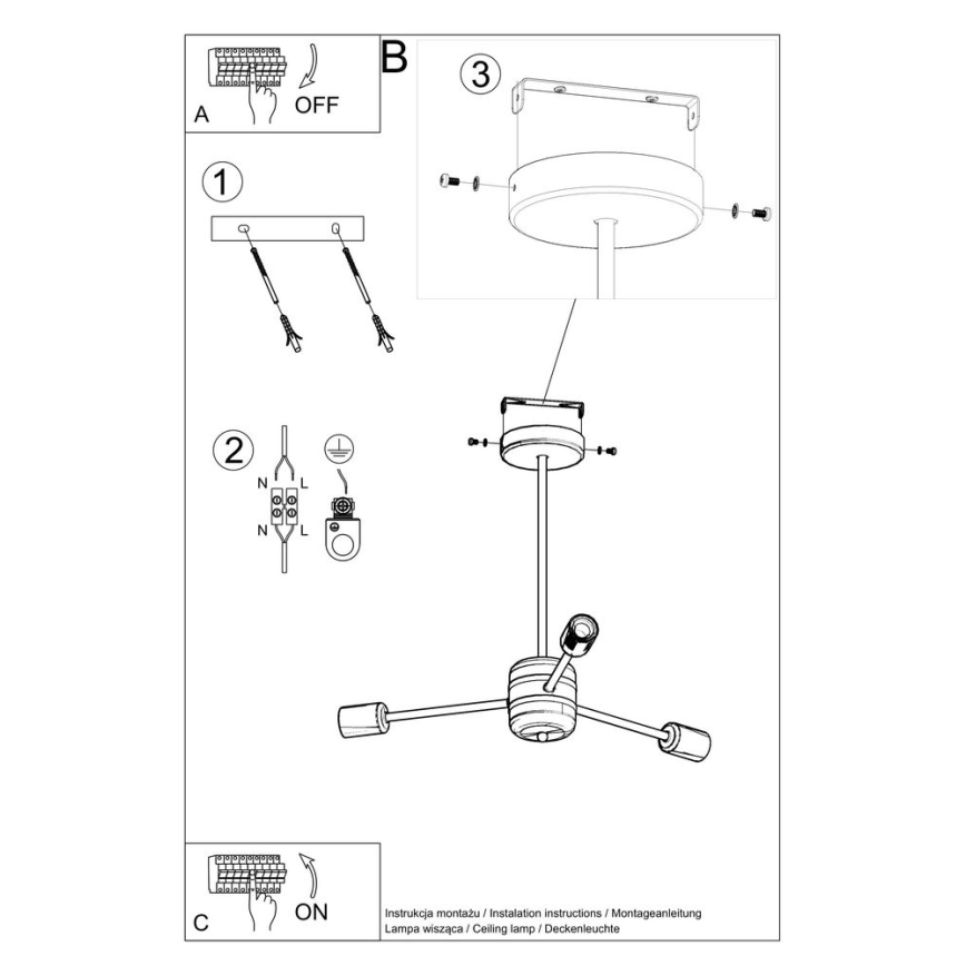 Chandelier on a pole LANGO 3xE27/60W/230V black
