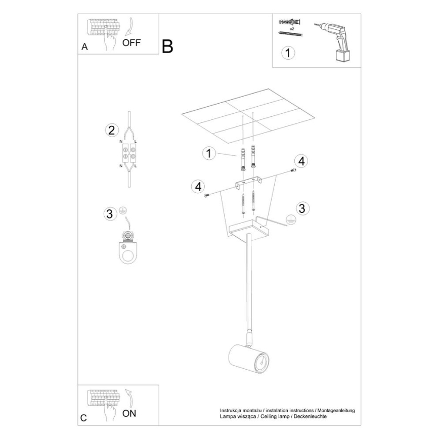 Chandelier on a pole NORANO 1xGU10/40W/230V black