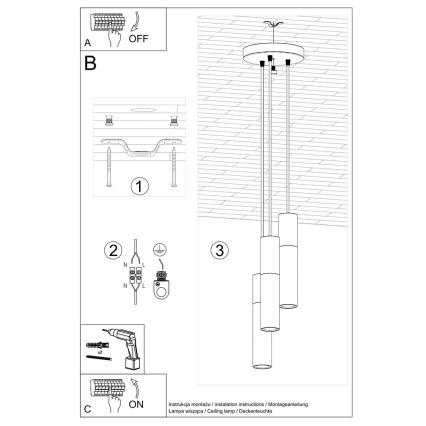 Chandelier on a string BORGIO 3xGU10/40W/230V concrete/metal black
