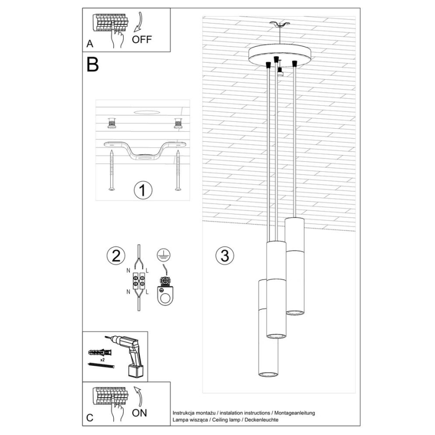 Chandelier on a string BORGIO 3xGU10/40W/230V concrete/metal black