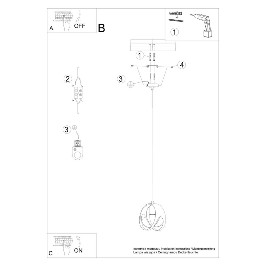 Chandelier on a string TULOS 1xE27/60W/230V white