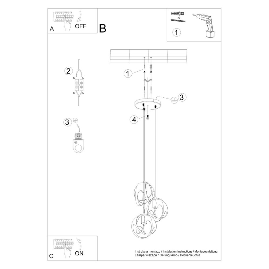 Chandelier on a string TULOS 3xE27/60W/230V white