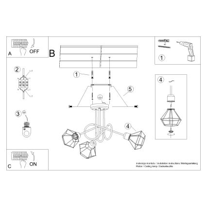 Chandelier on a pole ARTEMIS 3xE14/40W/230V black