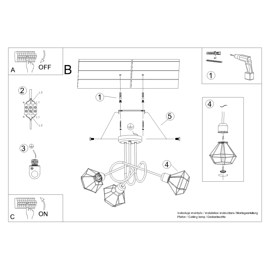 Chandelier on a pole ARTEMIS 3xE14/40W/230V black