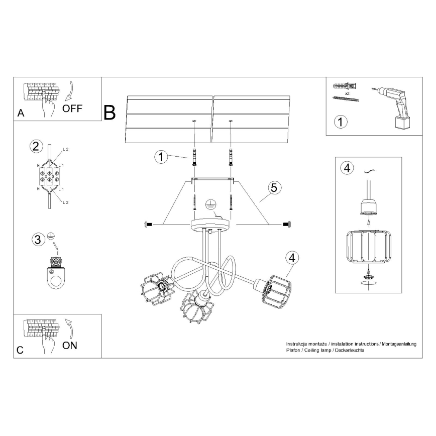 Chandelier on a pole BELUCI 3xE14/40W/230V black
