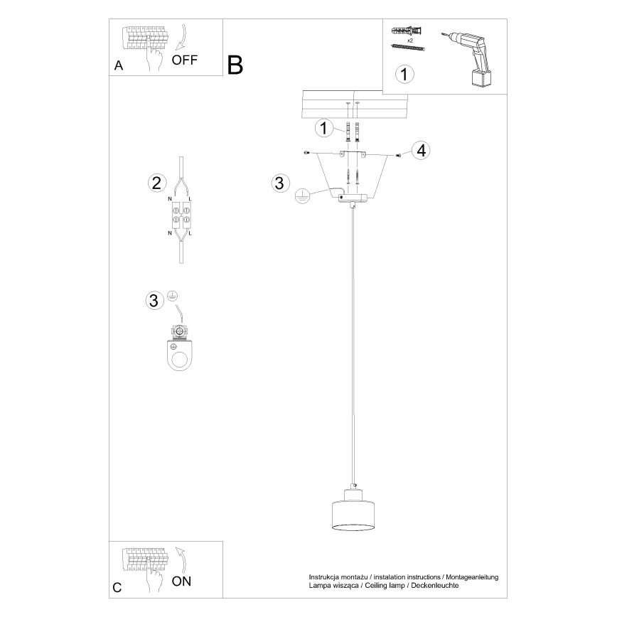 Chandelier on a string SAVAR 1xE27/60W/230V black