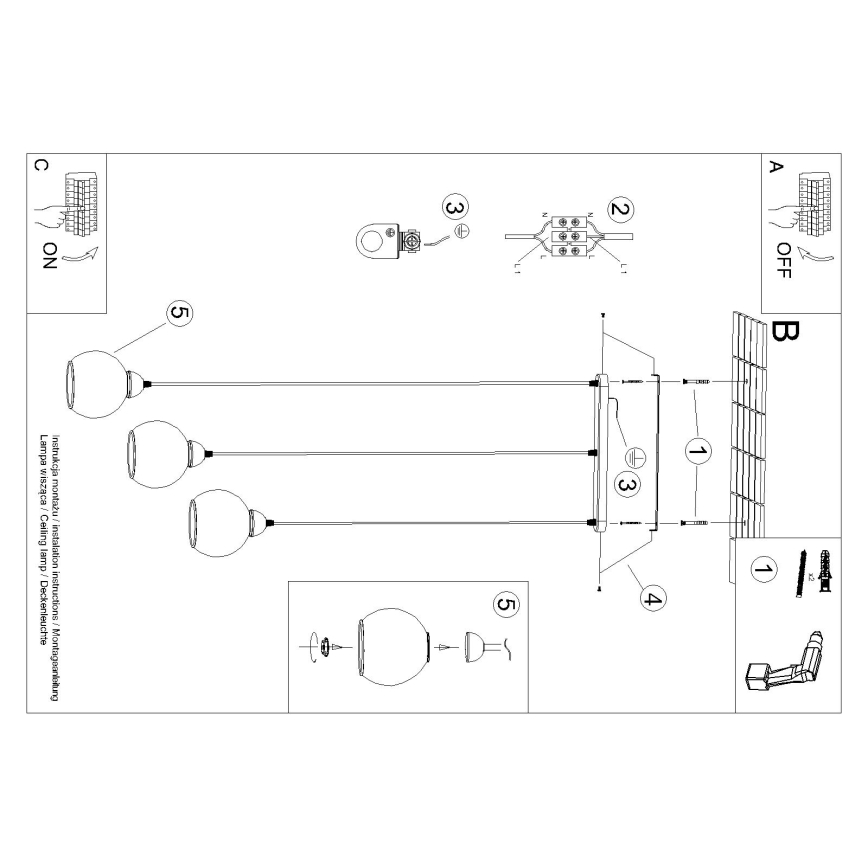 Chandelier on a string ALINO 3xE27/60W/230V black
