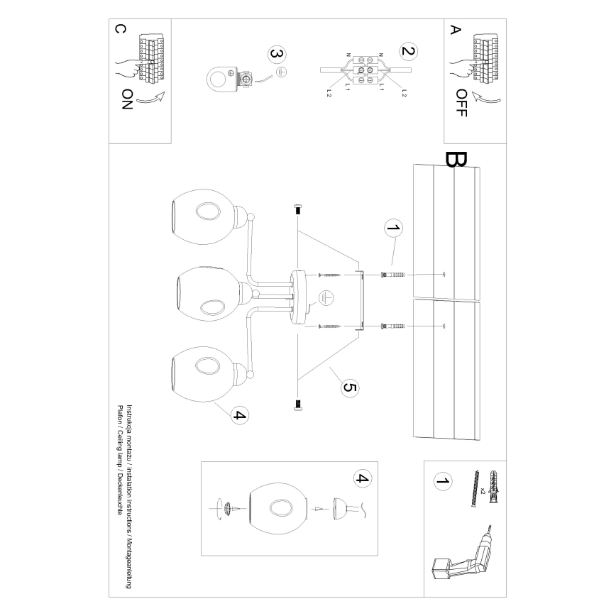 Chandelier on a pole FILLAN 3xE27/60W/230V black