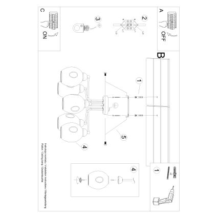 Chandelier on a pole FILLAN 5xE27/60W/230V black