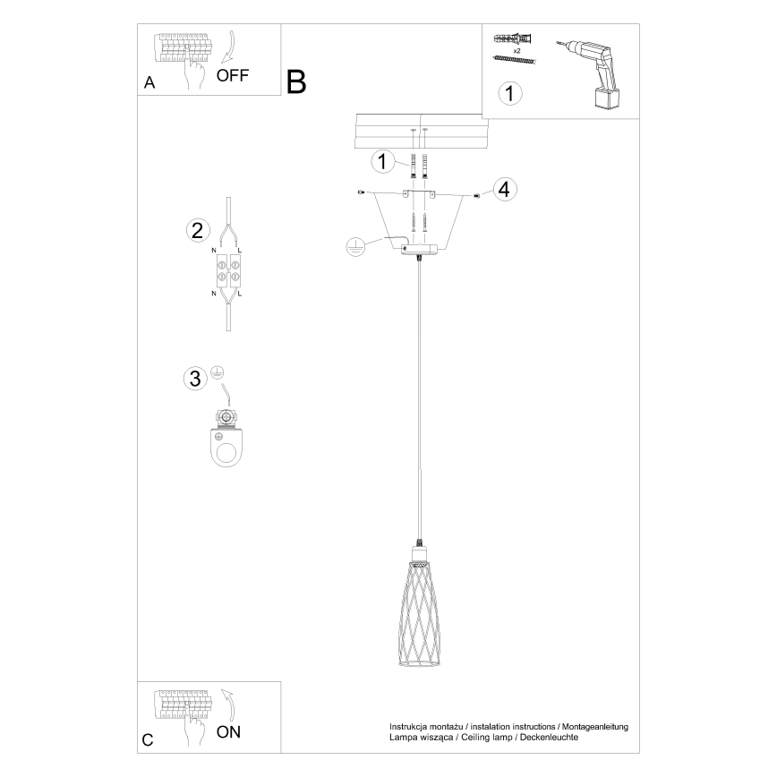 Chandelier on a string SUBA 1xE27/15W/230V black