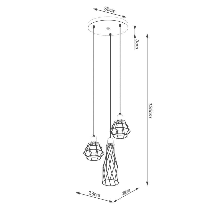 Chandelier on a string SUBA 3xE27/15W/230V black