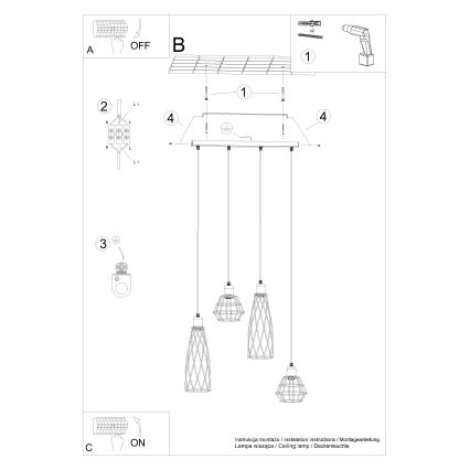 Chandelier on a string SUBA 4xE27/15W/230V black