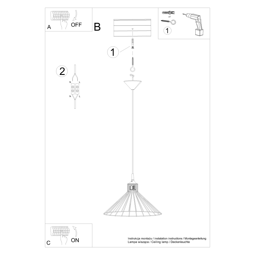 Chandelier on a string EDA 1xE27/15W/230V black