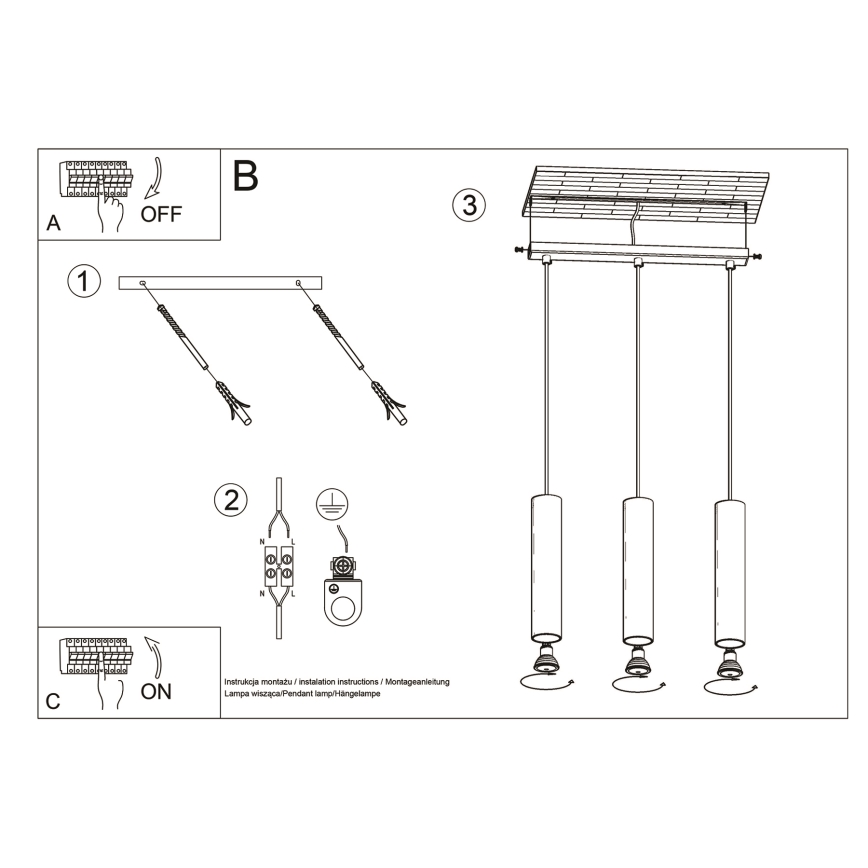 Chandelier on a string LAGOS 3xGU10/10W/230V gold