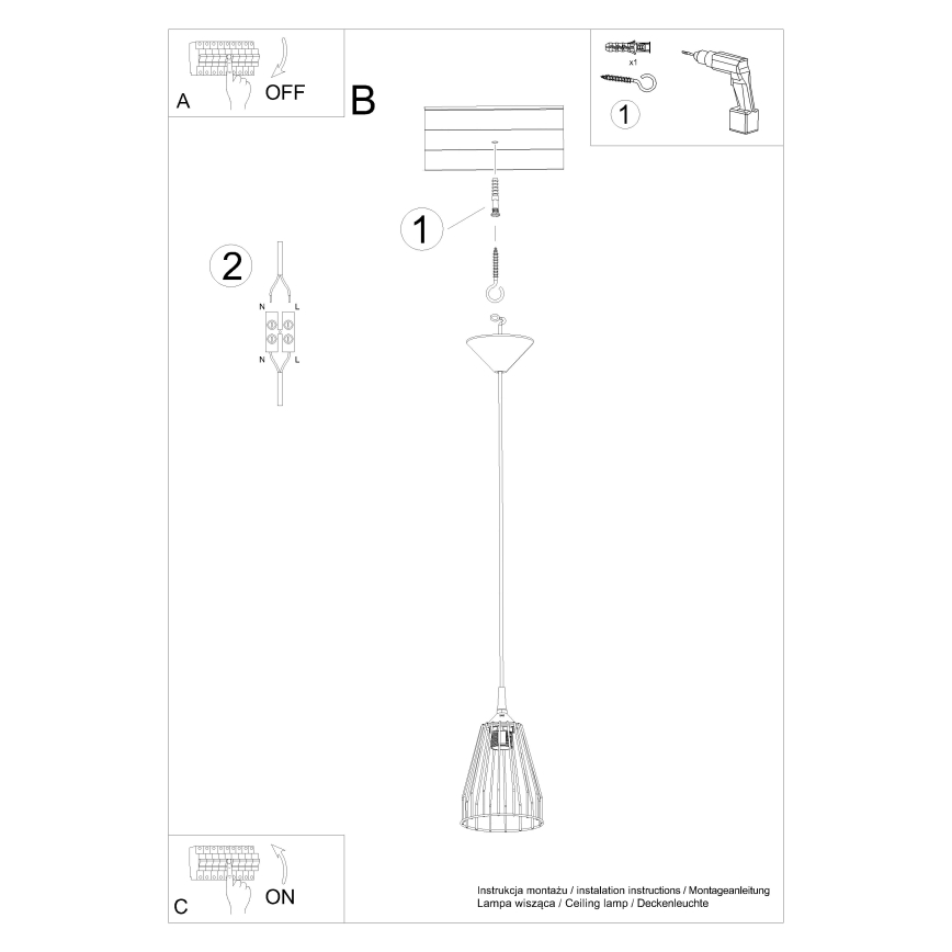 Chandelier on a string LEYO 1xE27/15W/230V black