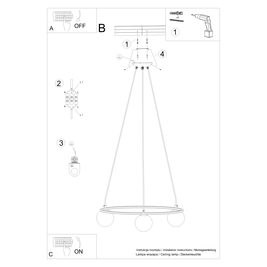 Chandelier on a string YOLI 3xG9/8W/230V black