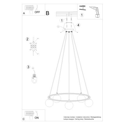 Chandelier on a string YOLI 5xG9/8W/230V black